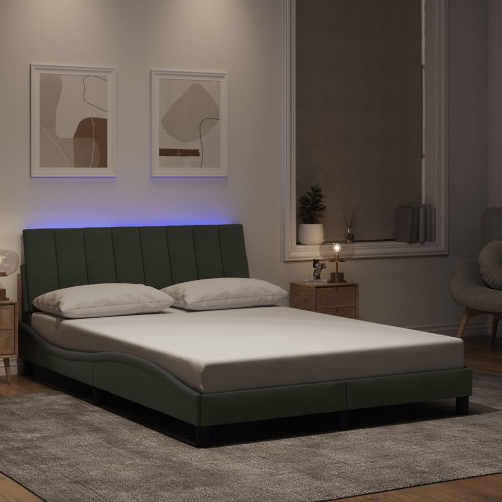 vidaXL Rám postele s LED osvětlením světle šedý 140 x 190 cm samet