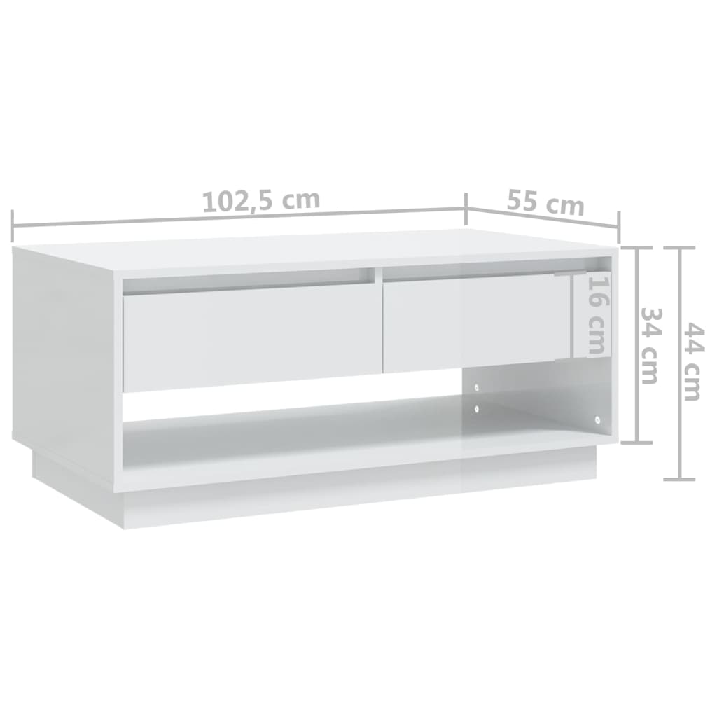 vidaXL Konferenční stolek bílý vysoký lesk 102,5x55x44 cm dřevotříska