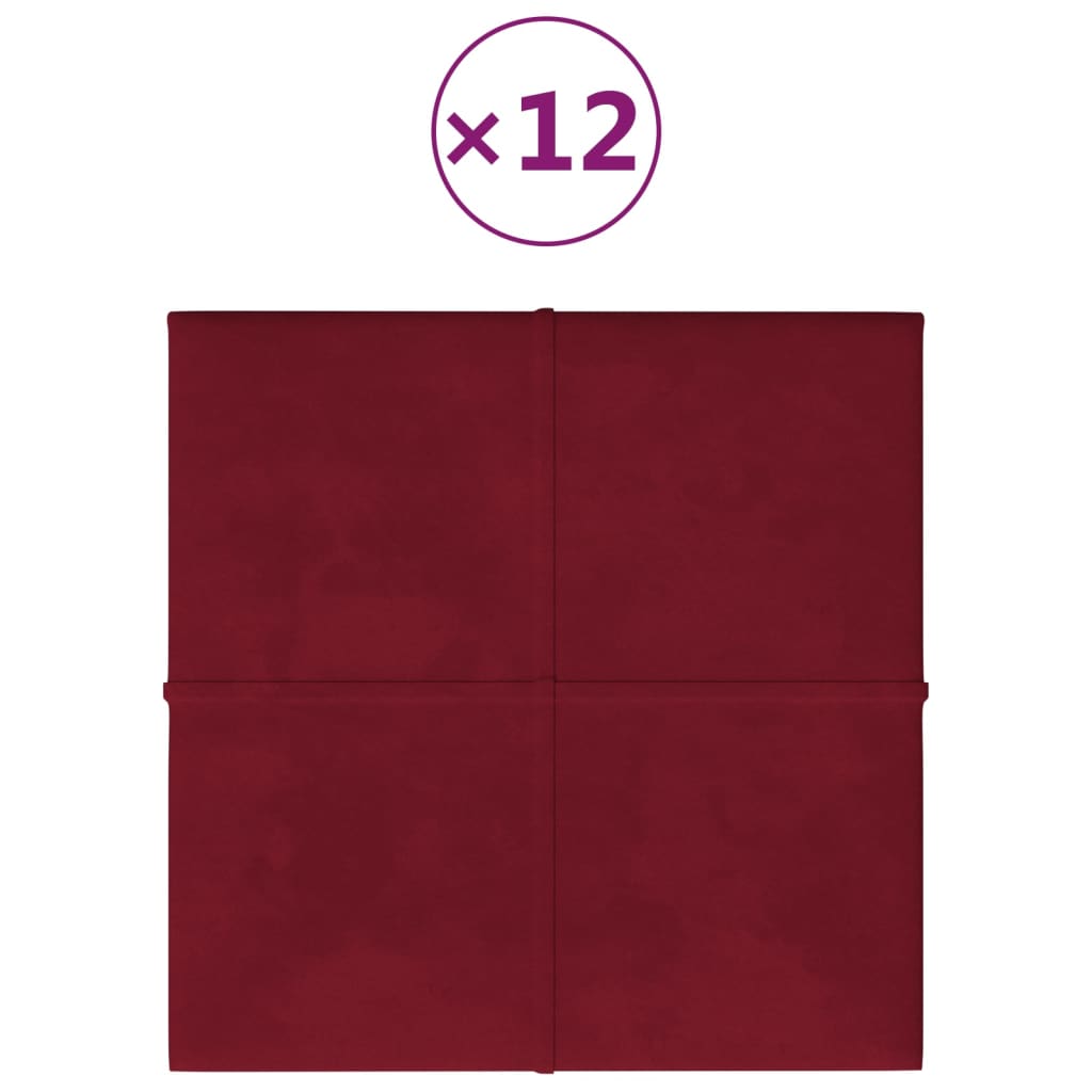 vidaXL Nástěnné panely 12 ks vínové 30 x 30 cm samet 1,08 m²