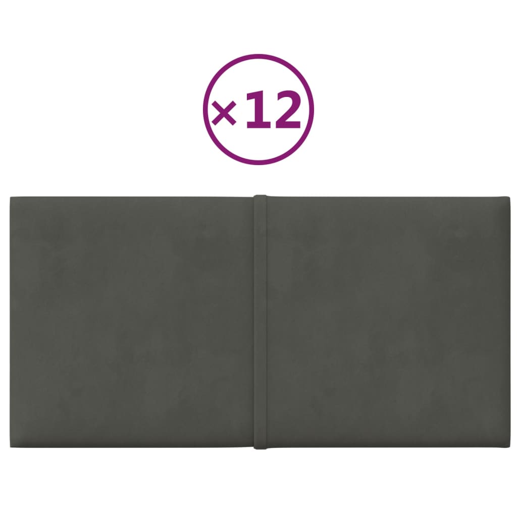 vidaXL Nástěnné panely 12 ks tmavě šedé 30 x 15 cm samet 0,54 m²