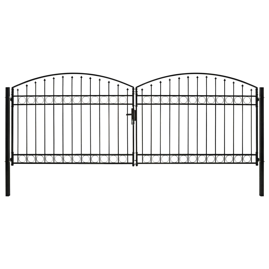 vidaXL Dvoukřídlá zahradní brána s obloukem ocelová 400 x 150 cm černá