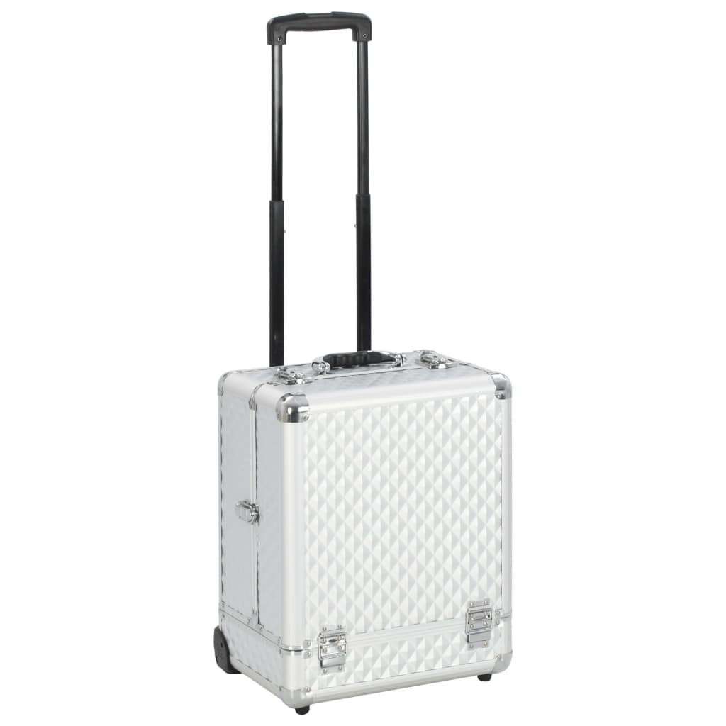 vidaXL Kosmetický kufřík na kolečkách 35 x 29 x 45 cm stříbrný hliník