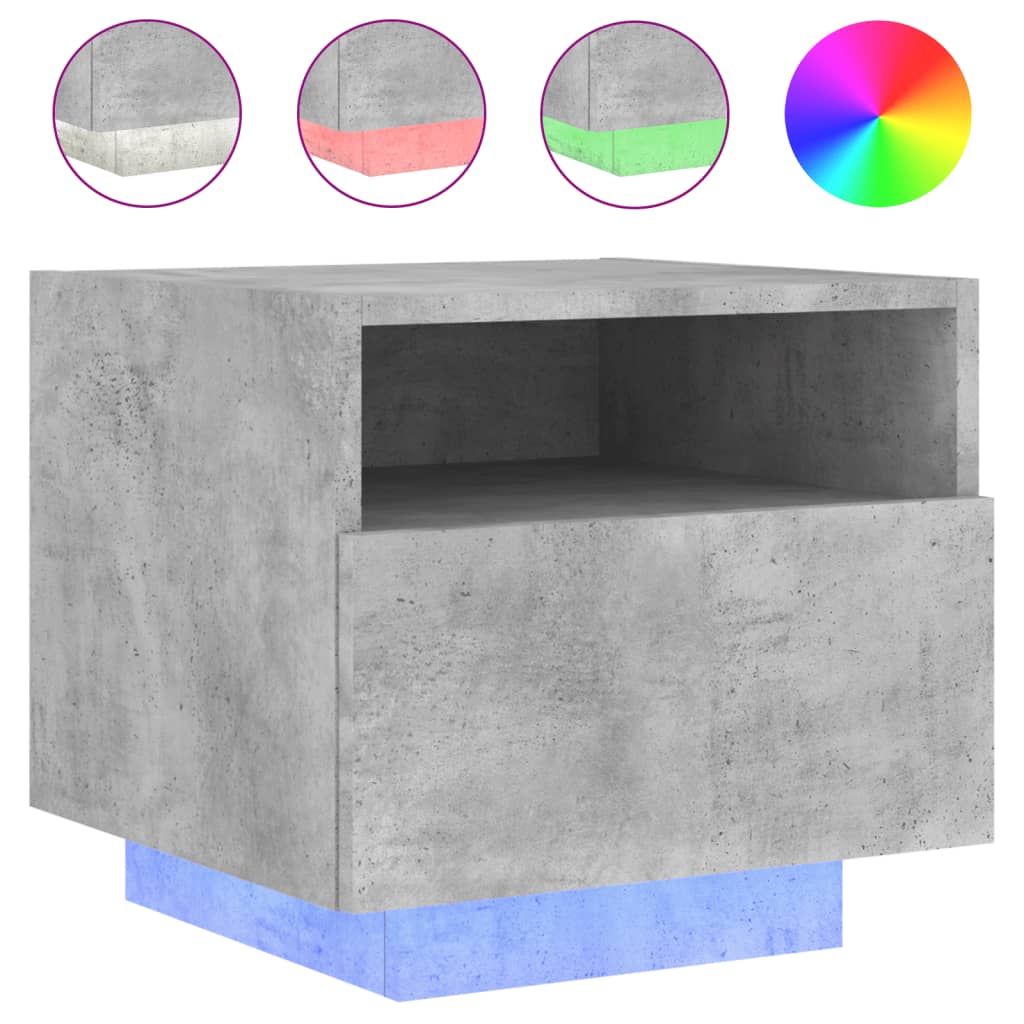 vidaXL Noční stolky s LED osvětlením 2 ks betonově šedé 40x39x37 cm