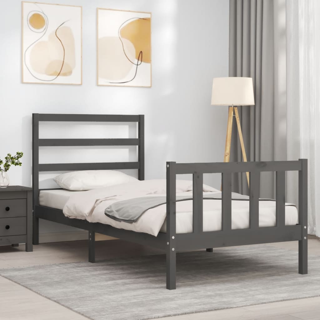 vidaXL Rám postele s čelem šedý 90 x 200 cm masivní dřevo
