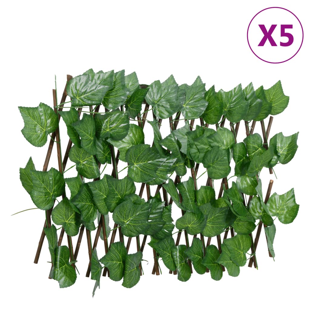 vidaXL Treláže umělé listy vinné révy roztahovací zelené 5ks 180x20 cm