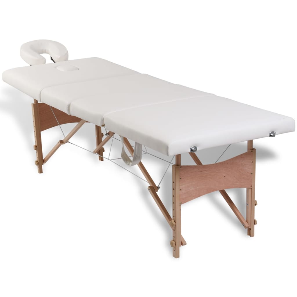vidaXL Krémově bílý skládací masážní stůl se 4 zónami a dřevěným rámem