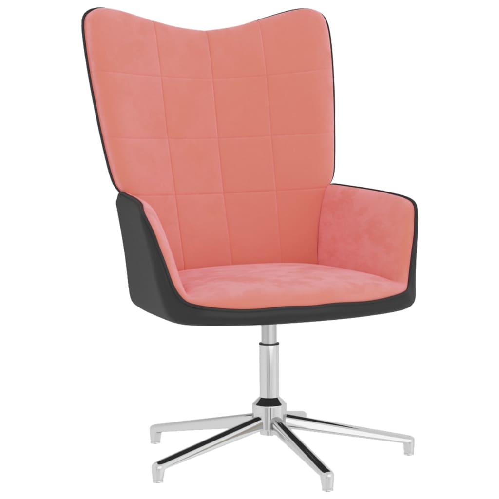 vidaXL Relaxační křeslo se stoličkou růžové samet a PVC