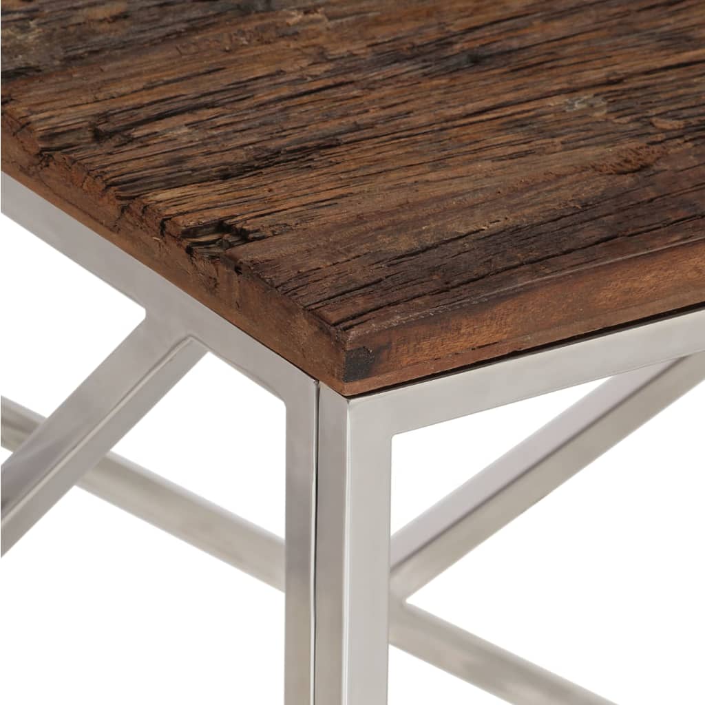 vidaXL Konferenční stolek stříbrný nerezová ocel a pražcové dřevo