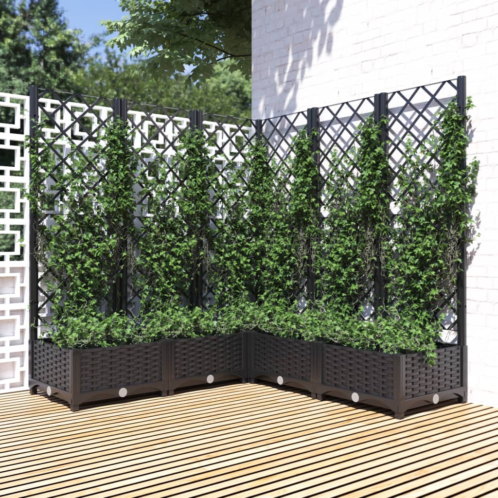 vidaXL Zahradní truhlík s treláží černý 120 x 120 x 121,5 cm PP