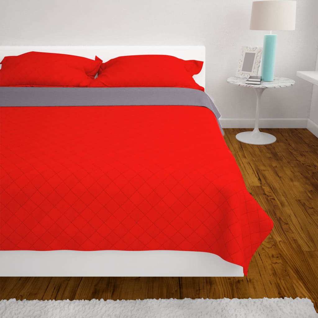 vidaXL Oboustranný prošívaný přehoz na postel červeno-šedý 230x260 cm