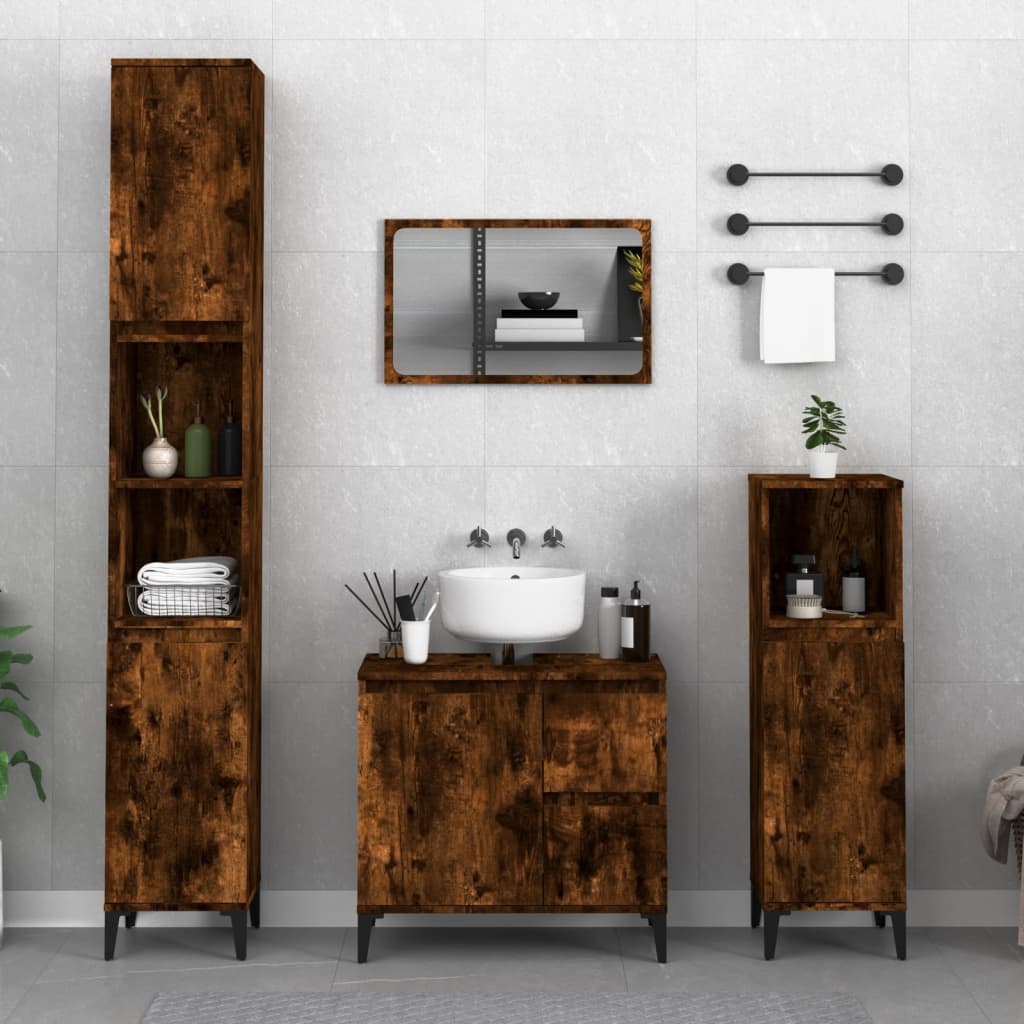 vidaXL 3dílný set koupelnových skříněk kouřový dub kompozitní dřevo