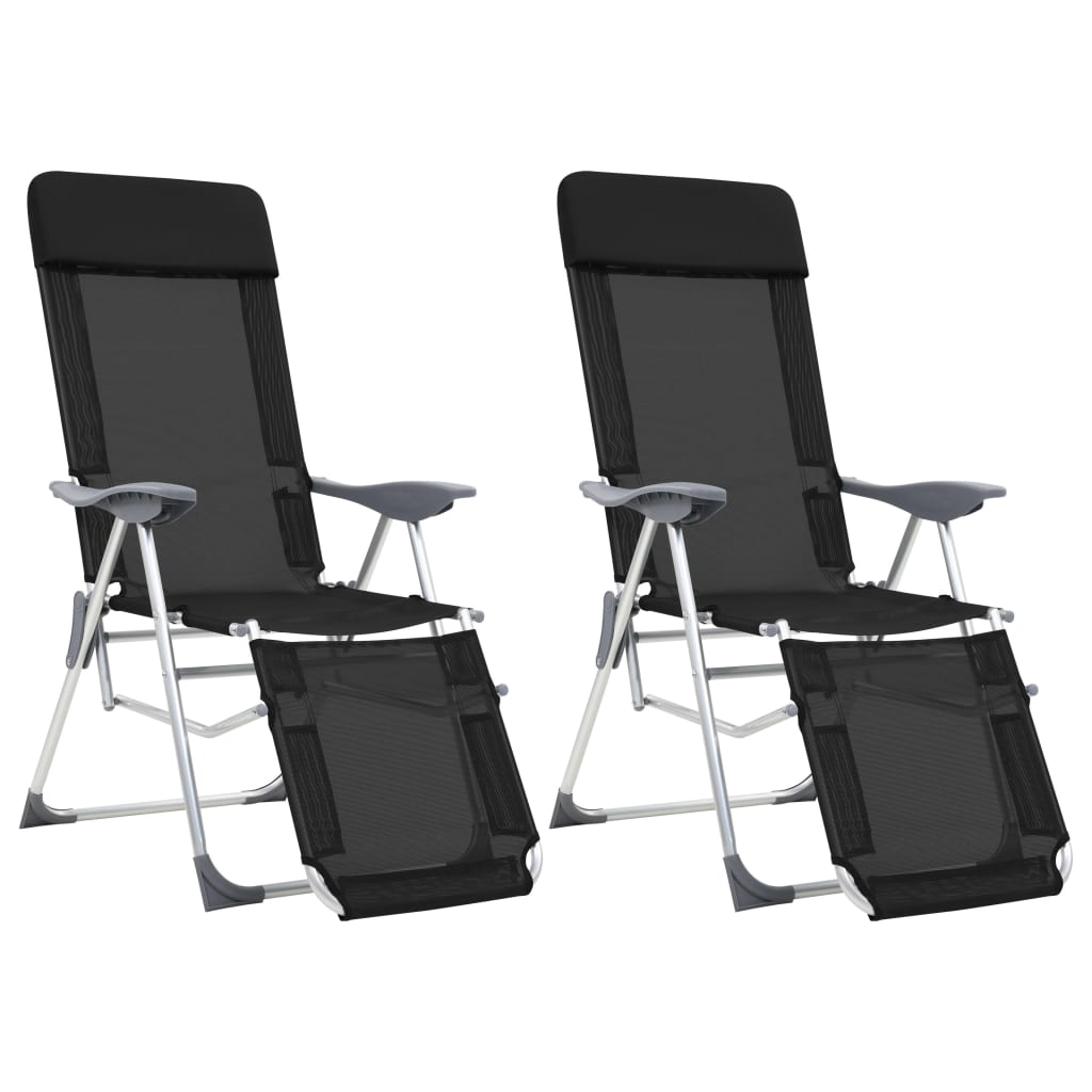 vidaXL Skládací kempingové židle s podnožkami 2 ks černé textilen