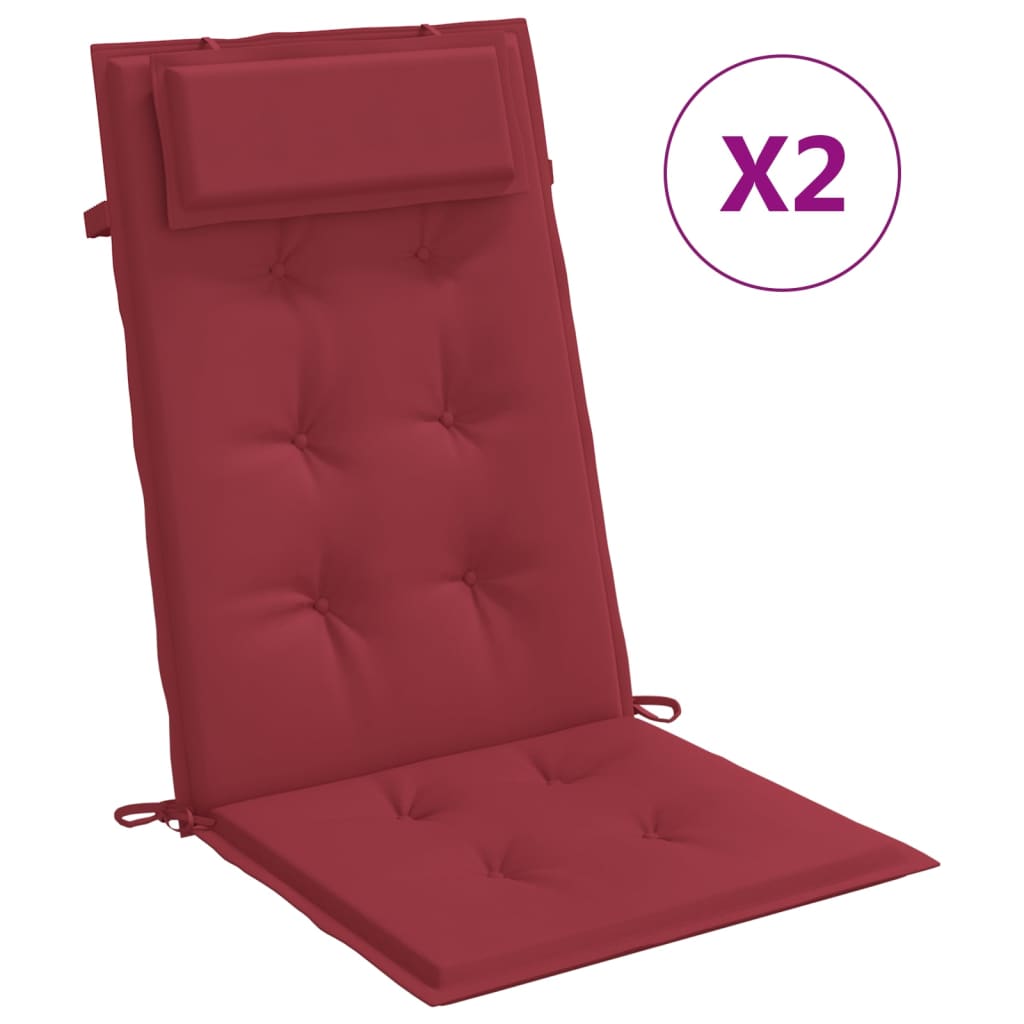 vidaXL Podušky na židli s vysokým opěradlem 2 ks vínové látka oxford