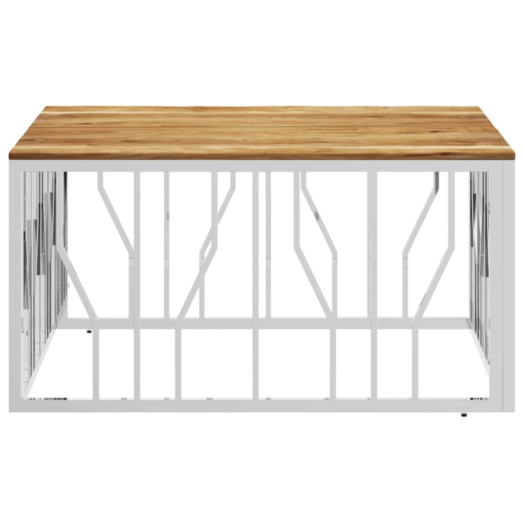 vidaXL Konferenční stolek stříbrný nerezová ocel a masivní akácie