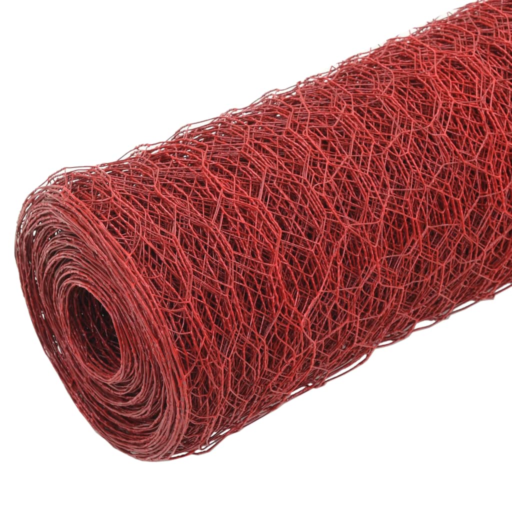 vidaXL Pletivo ke kurníku ocel PVC vrstva 25 x 1,2 m červené