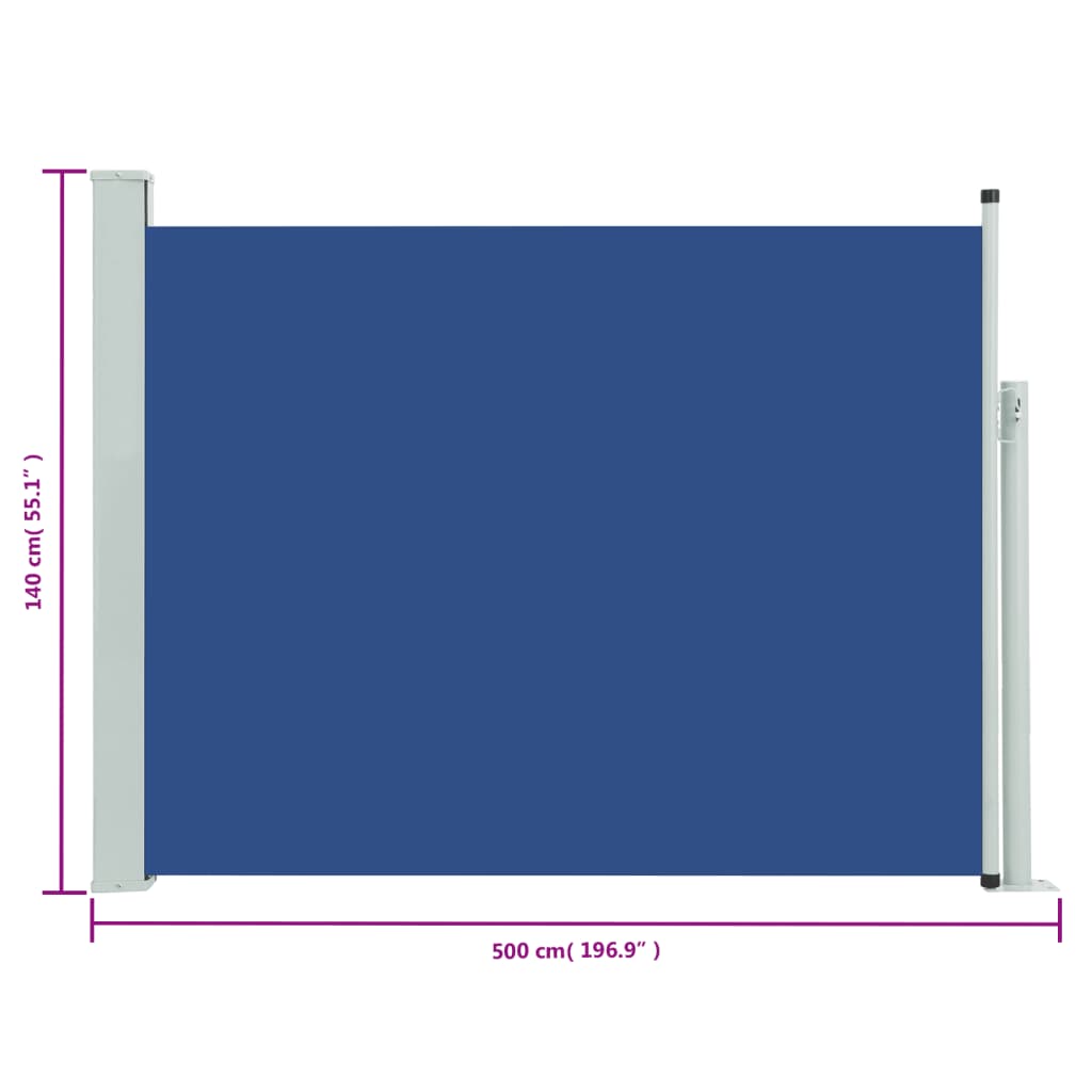 vidaXL Zatahovací boční markýza 140 x 500 cm modrá
