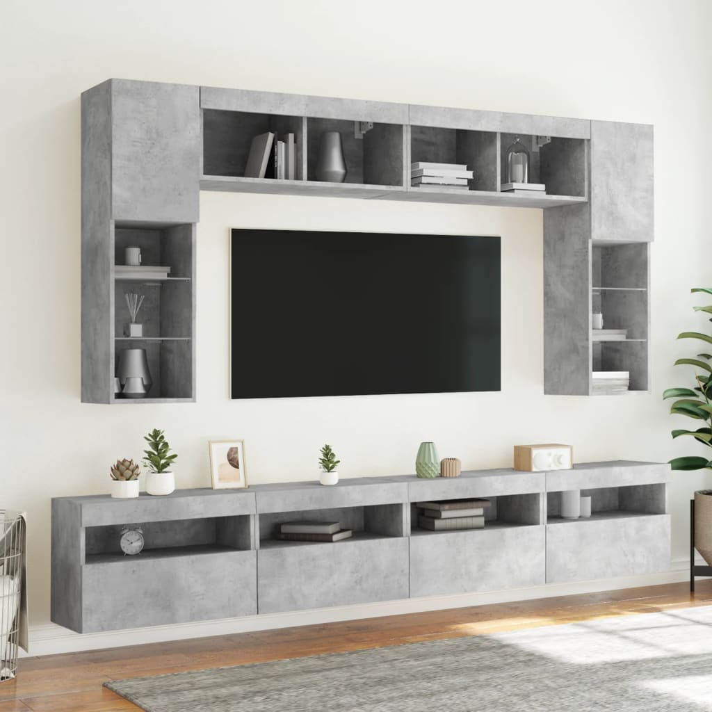 vidaXL 8dílná obývací stěna s LED osvětlením betonově šedá