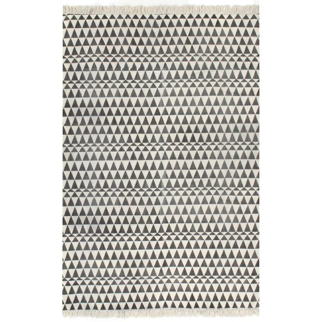 vidaXL Koberec Kilim se vzorem bavlněný 160 x 230 cm černobílý