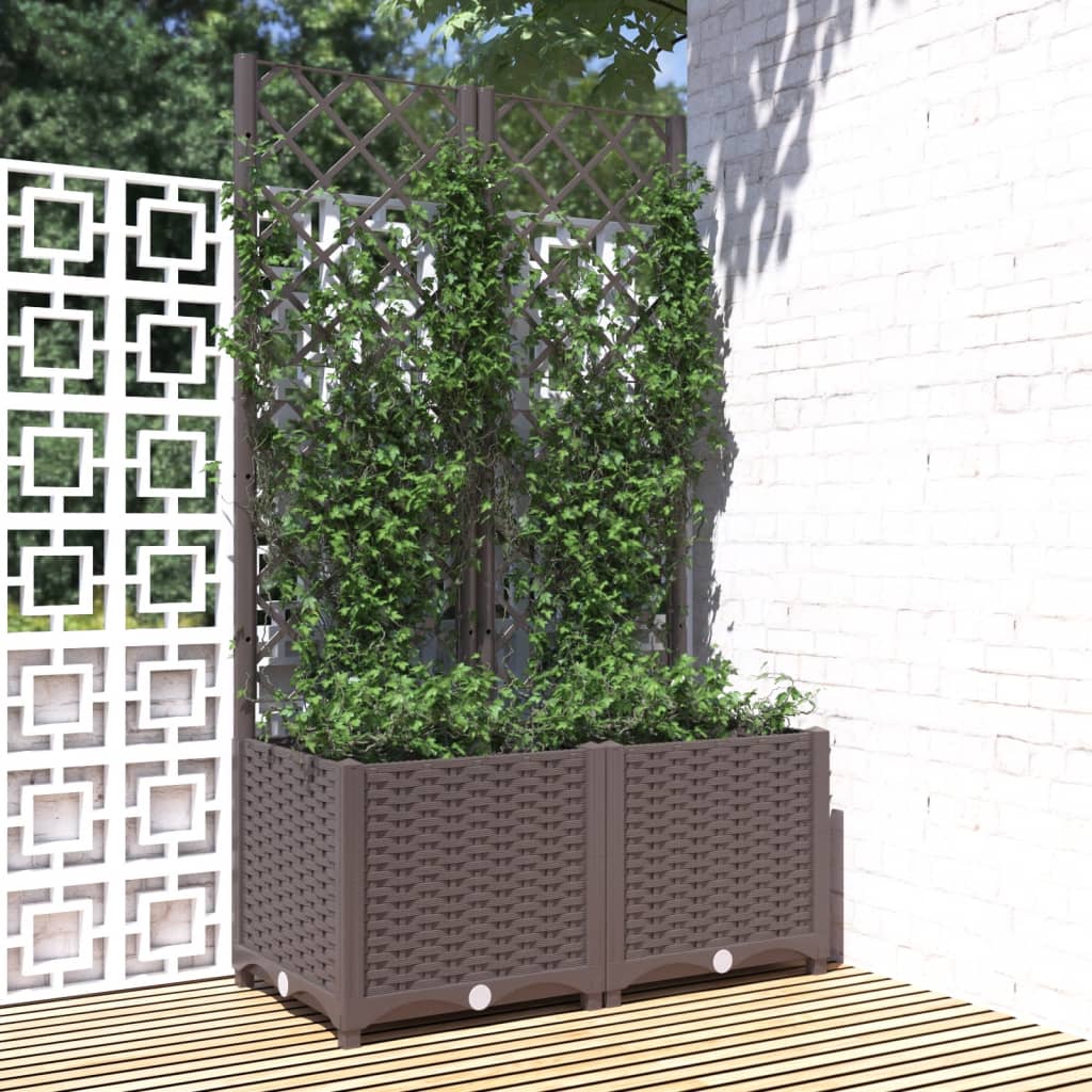 vidaXL Zahradní truhlík s treláží hnědý 80 x 40 x 136 cm PP
