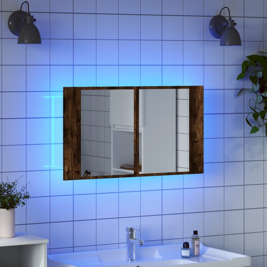 vidaXL LED koupelnová skříňka se zrcadlem kouřový dub 80x12x45cm akryl