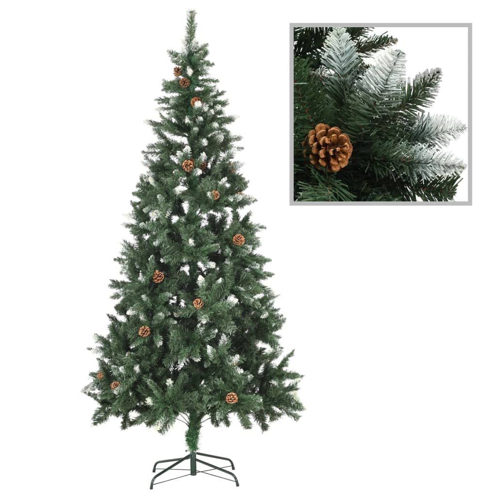 vidaXL Umělý vánoční stromek se šiškami a bílými třpytkami 210 cm