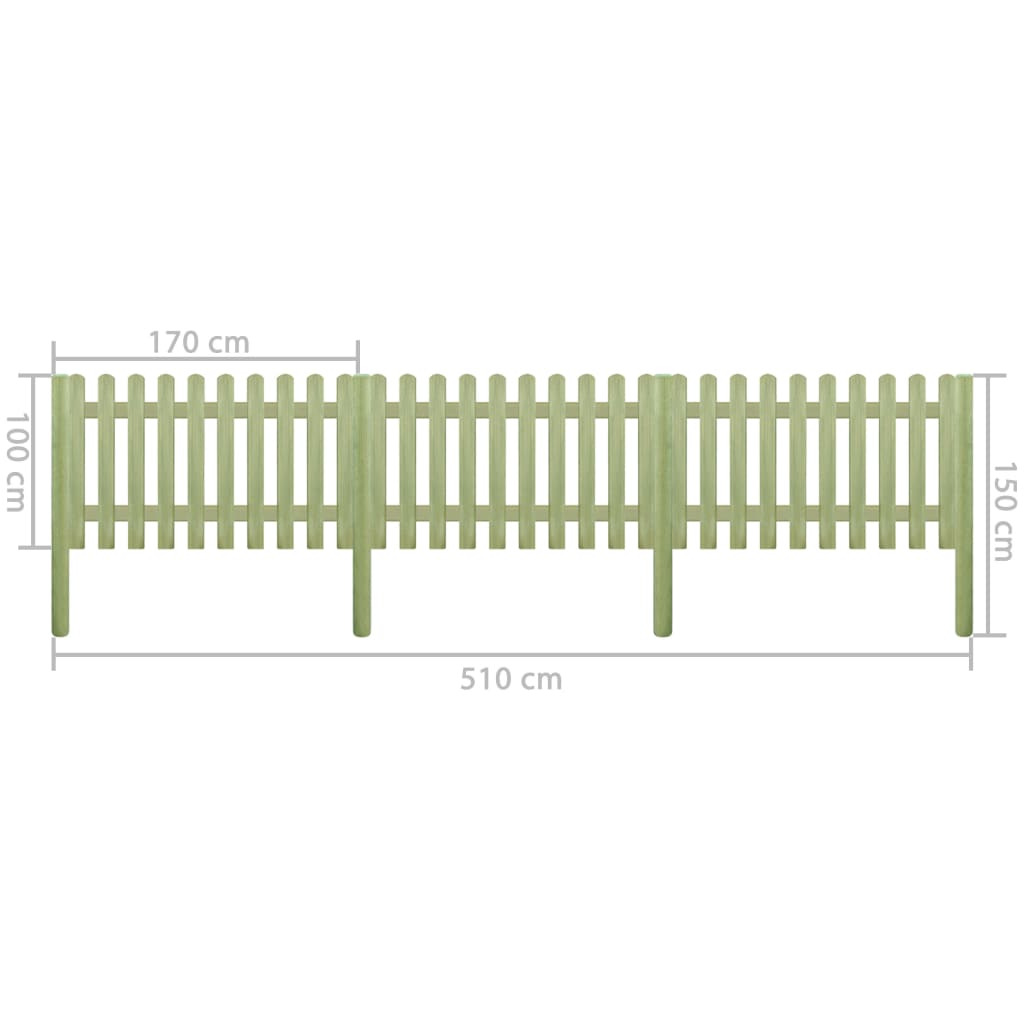 vidaXL Laťkový plot impregnovaná borovice 5,1 m 150 cm 6/9 cm