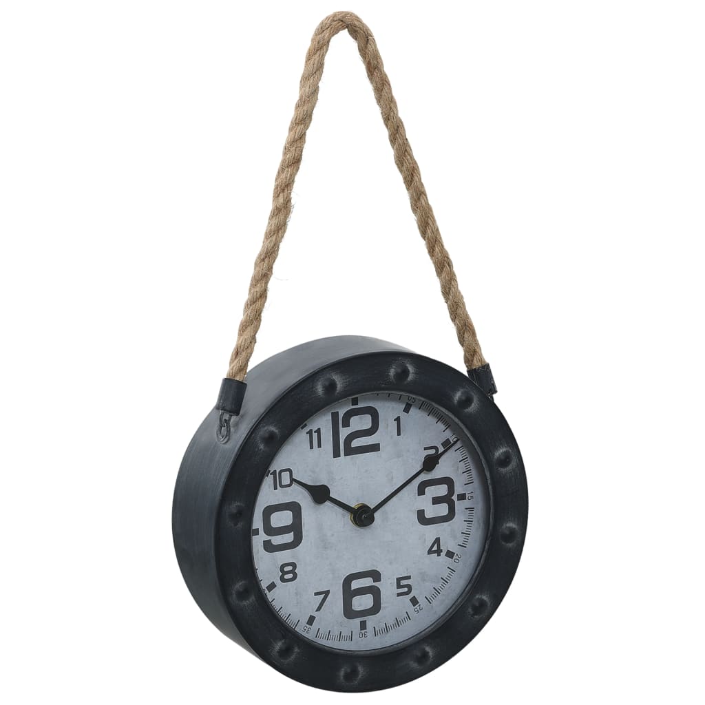 vidaXL Nástěnné hodiny na provazu černé 20 cm kov a MDF