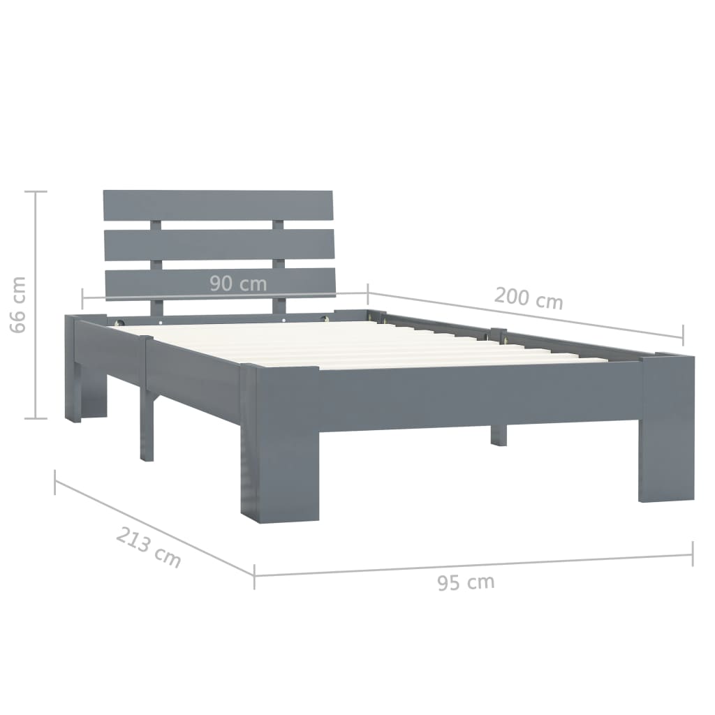 vidaXL Rám postele šedý masivní borové dřevo 90 x 200 cm