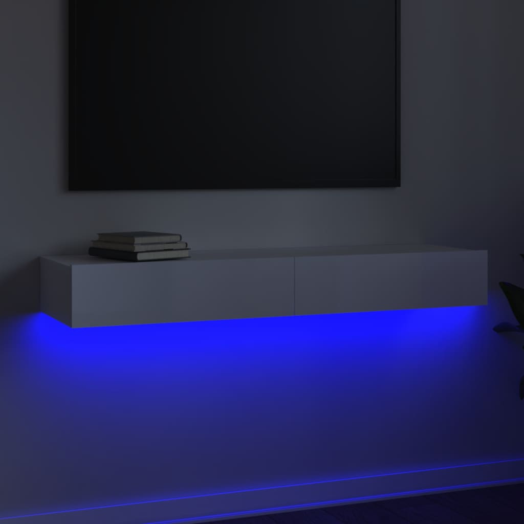 vidaXL TV skříňka s LED osvětlením bílá vysoký lesk 120 x 35 x 15,5 cm