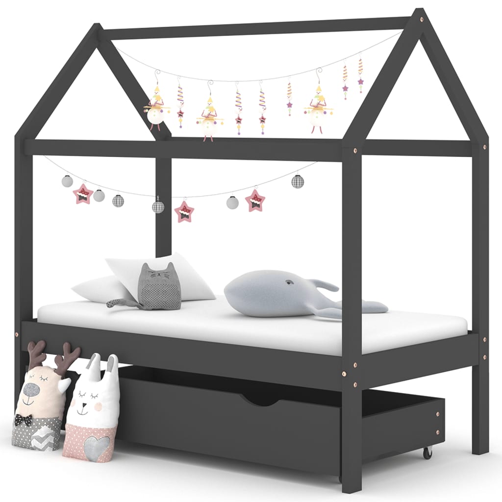vidaXL Rám dětské postele se zásuvkou tmavě šedý borovice 70 x 140 cm