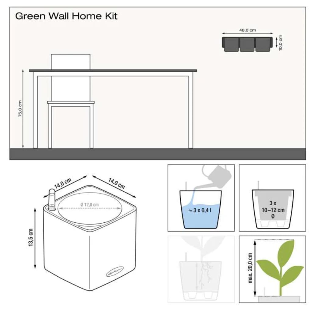 LECHUZA Květináče 3 ks Green Wall Home Kit břidlice
