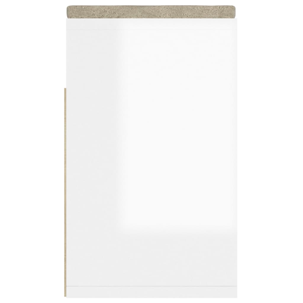 vidaXL Botník s poduškou bílý lesklý 104 x 30 x 49 cm dřevotříska