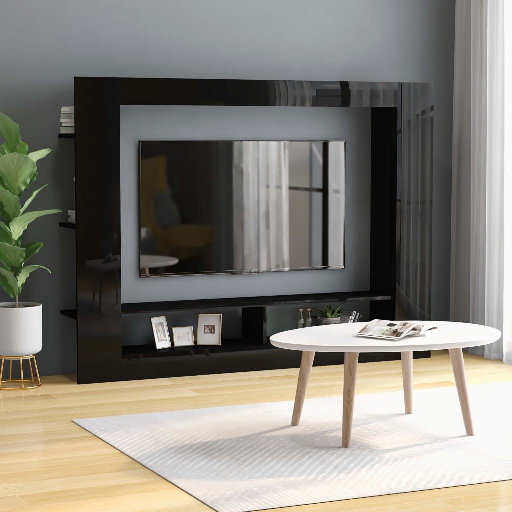 vidaXL TV stolek černý s vysokým leskem 152 x 22 x 113 cm dřevotříska