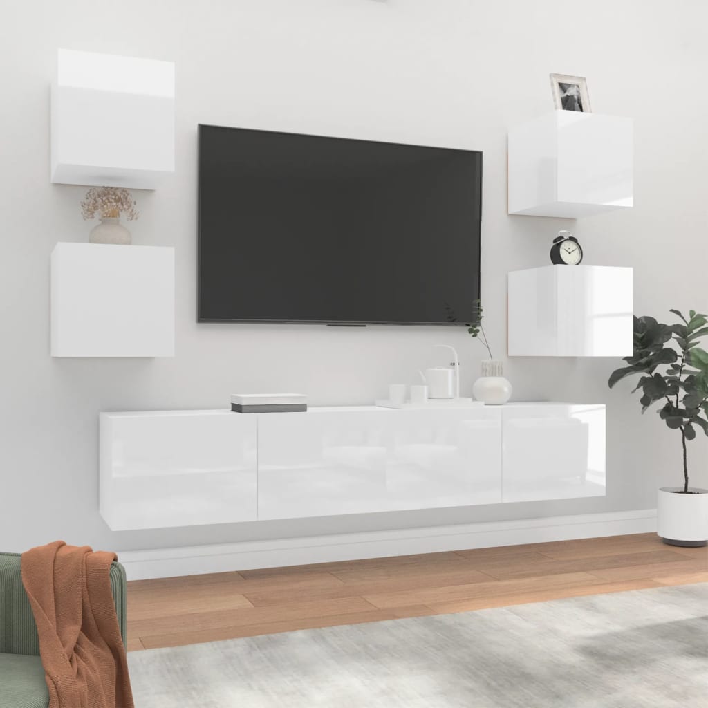 vidaXL 6dílný set TV skříněk bílý s vysokým leskem kompozitní dřevo