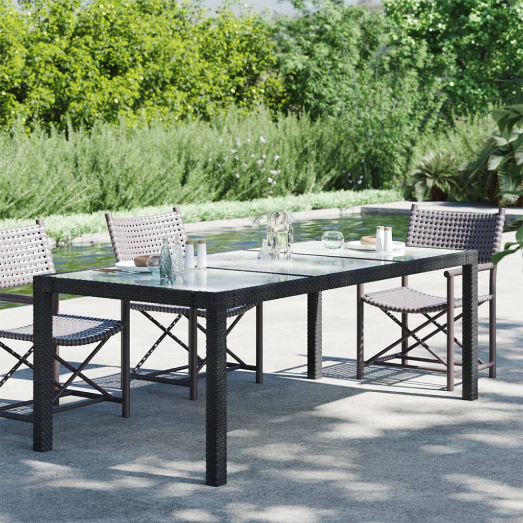 vidaXL Zahradní stůl černý 190 x 90 x 75 cm tvrzené sklo a polyratan