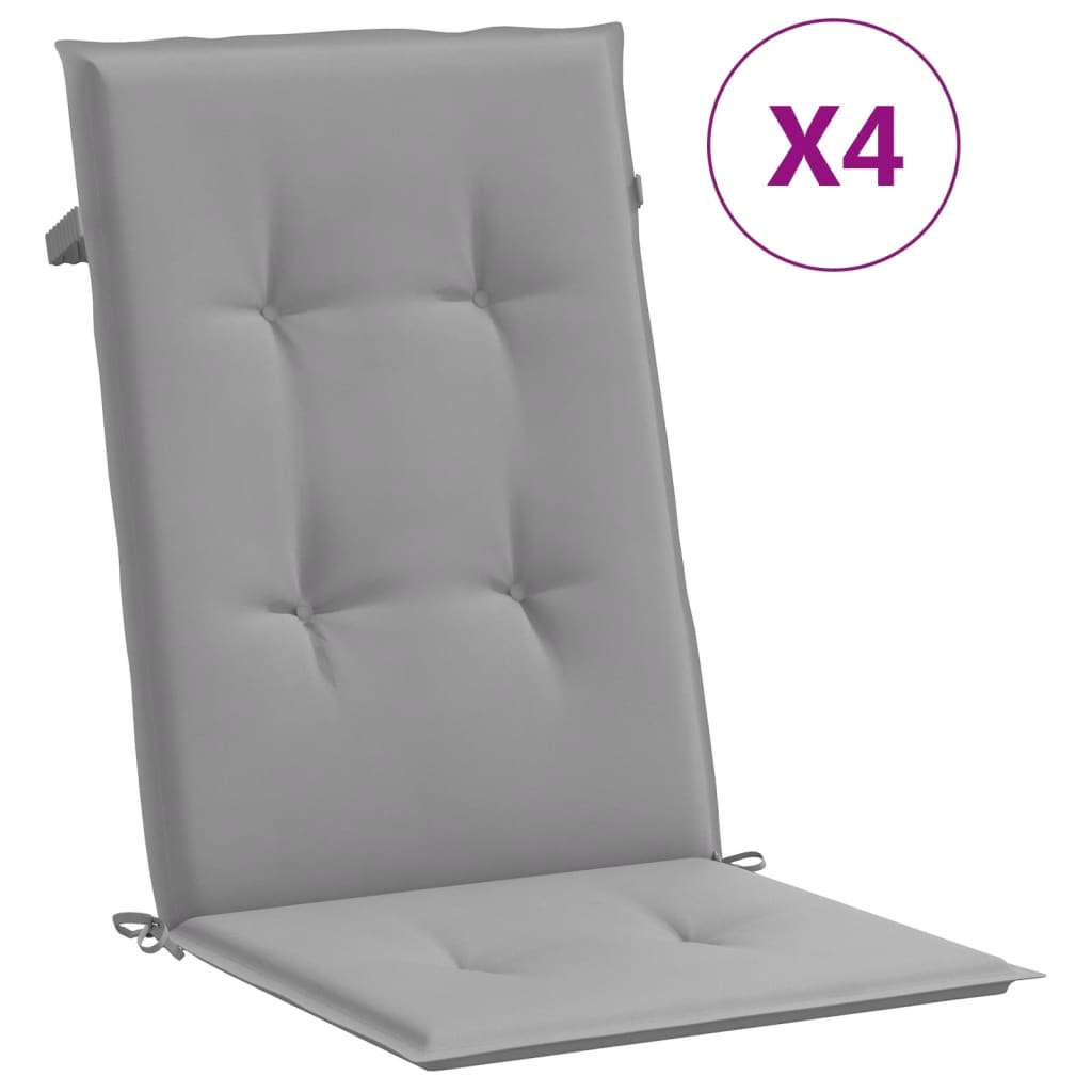 vidaXL Podušky na židli vysoké opěradlo 4 ks šedé 120x50x3 cm textil