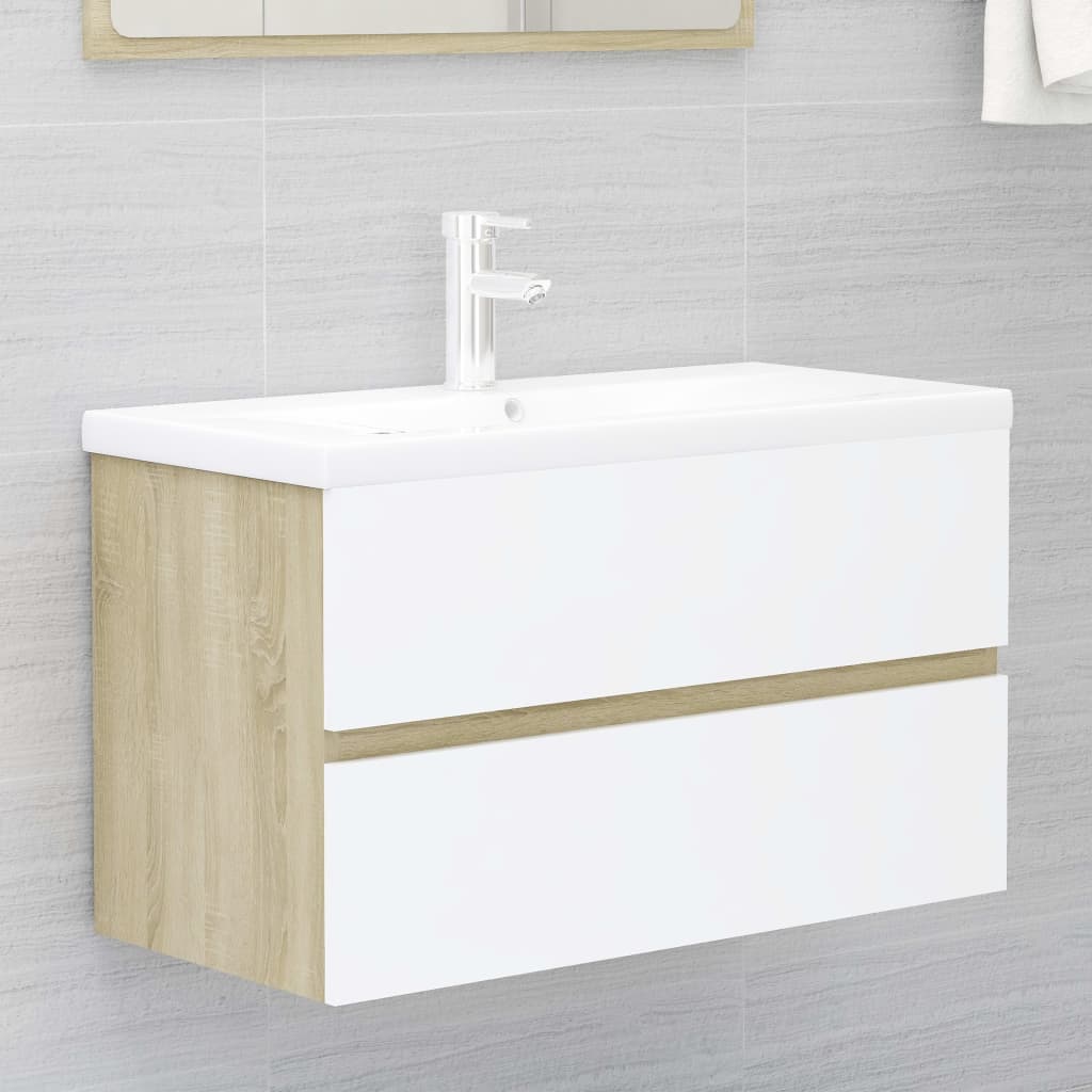 vidaXL Set koupelnového nábytku bílý a dub sonoma dřevotříska