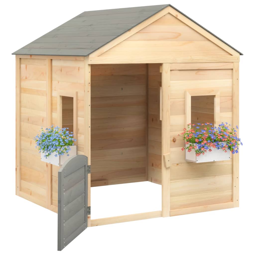 vidaXL Domeček s uzamykatelnými dveřmi a květináči masivní jedle
