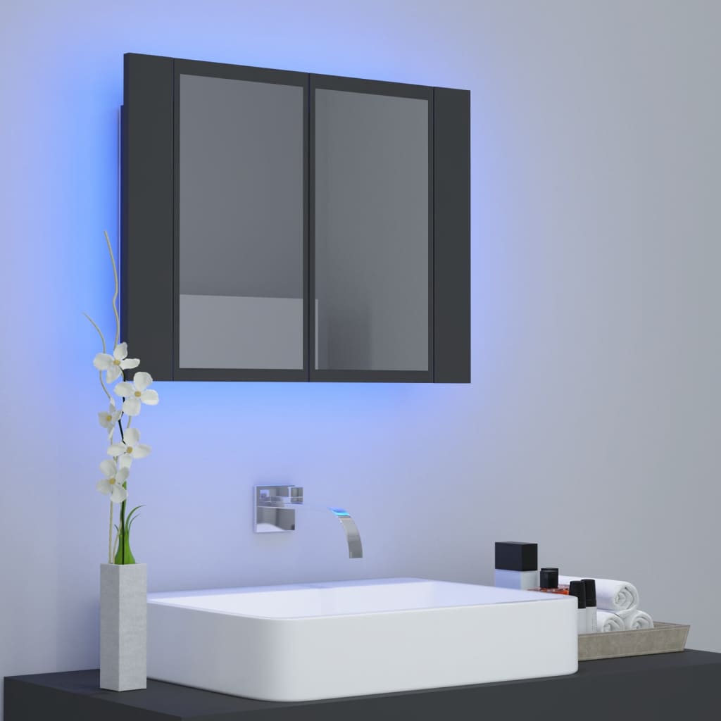 vidaXL LED koupelnová skříňka se zrcadlem šedá 60 x 12 x 45 cm akryl