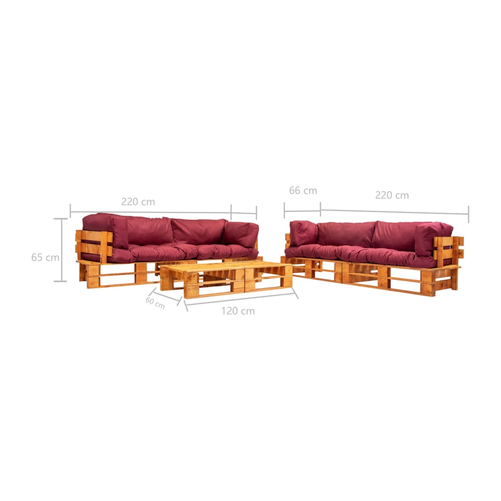 vidaXL 6dílná zahradní sedací souprava z palet červené podušky dřevo