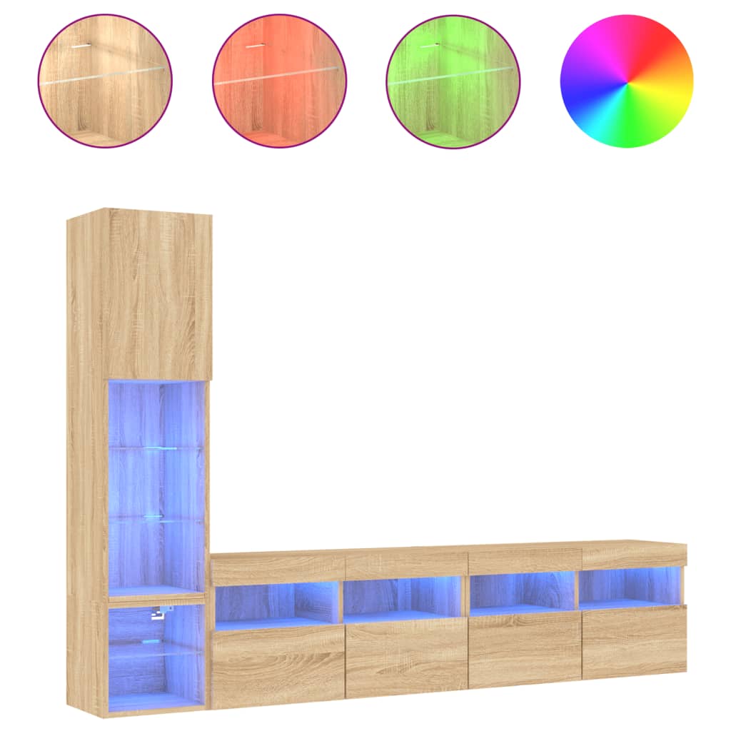 vidaXL 4dílná obývací stěna s LED dub sonoma kompozitní dřevo