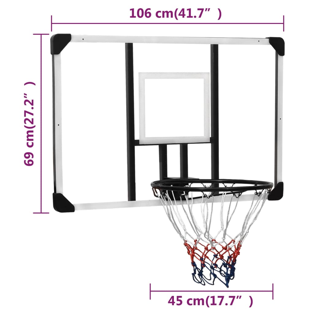 vidaXL Basketbalový koš s průhlednou deskou 106x69x3 cm polykarbonát