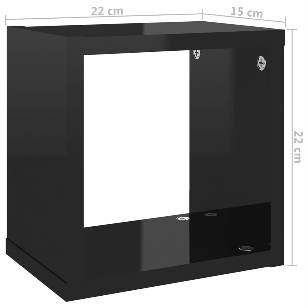vidaXL Nástěnné krychlové police 4 ks černé vysoký lesk 22x15x22 cm