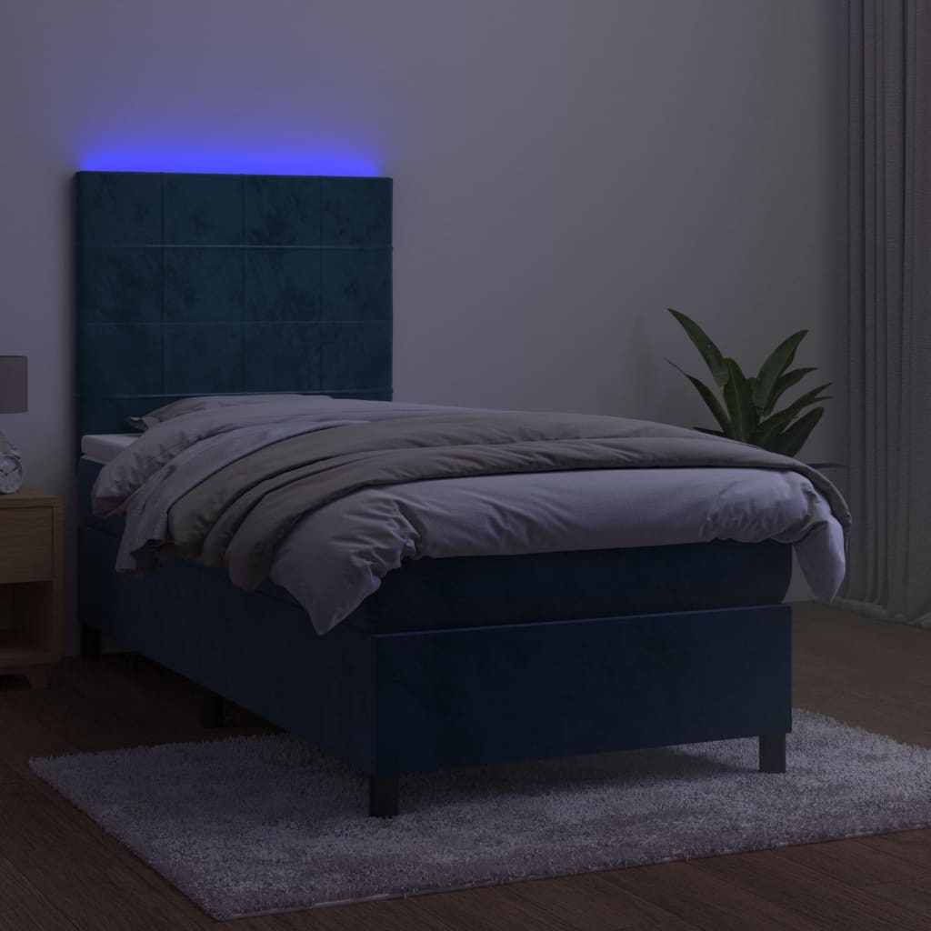 vidaXL Box spring postel s matrací a LED tmavě modrá 80 x 200 cm samet