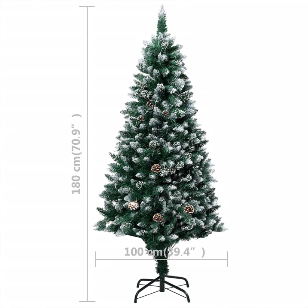vidaXL Umělý vánoční stromek s LED a šiškami a bílým sněhem 180 cm