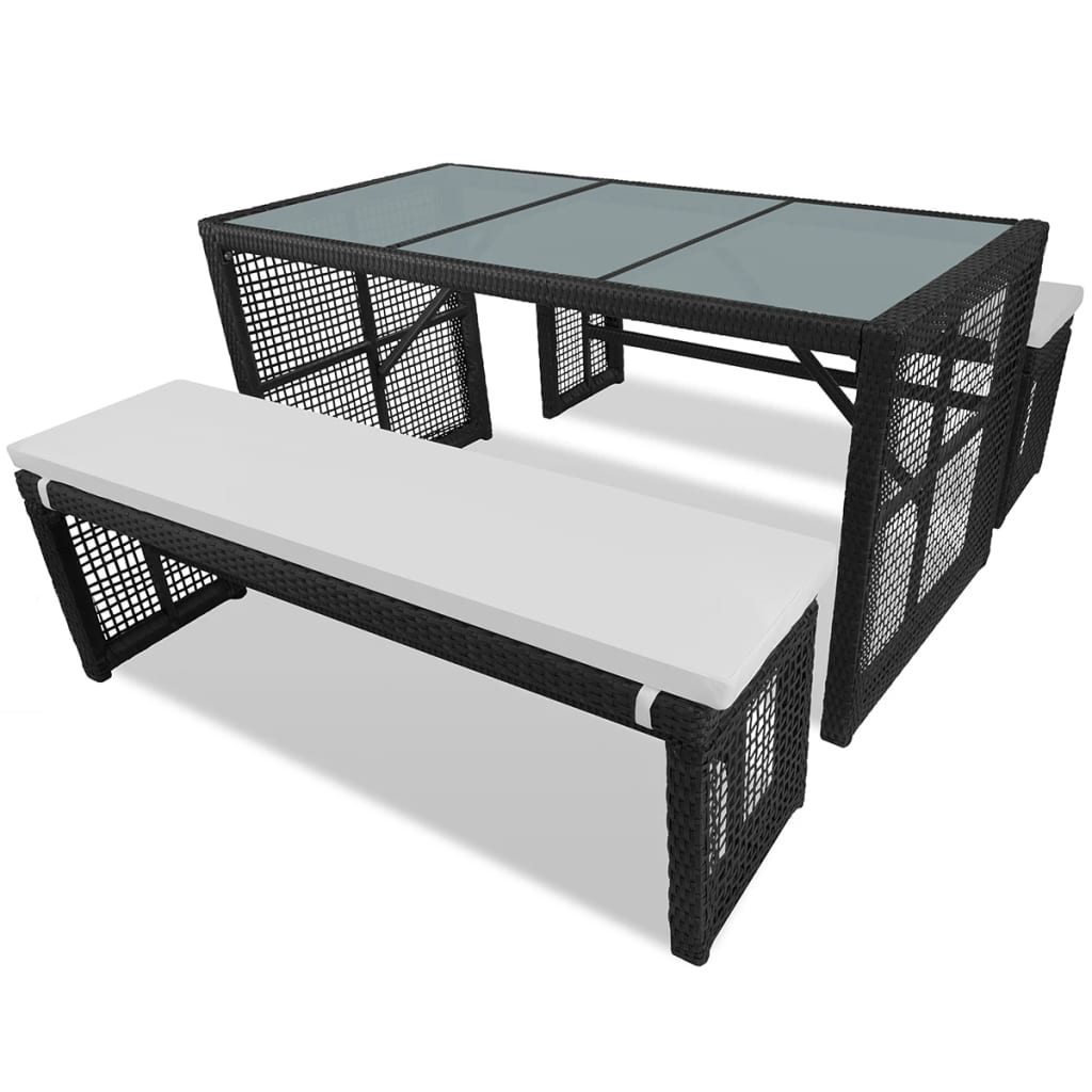 vidaXL Pivní set stůl se 2 lavicemi 160 cm polyratan černý
