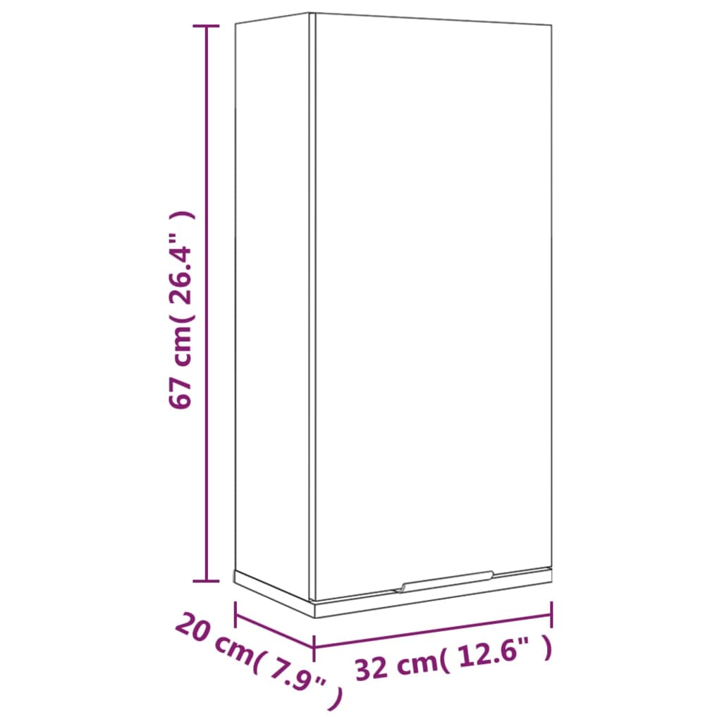 vidaXL Nástěnná koupelnová skříňka hnědý dub 32 x 20 x 67 cm