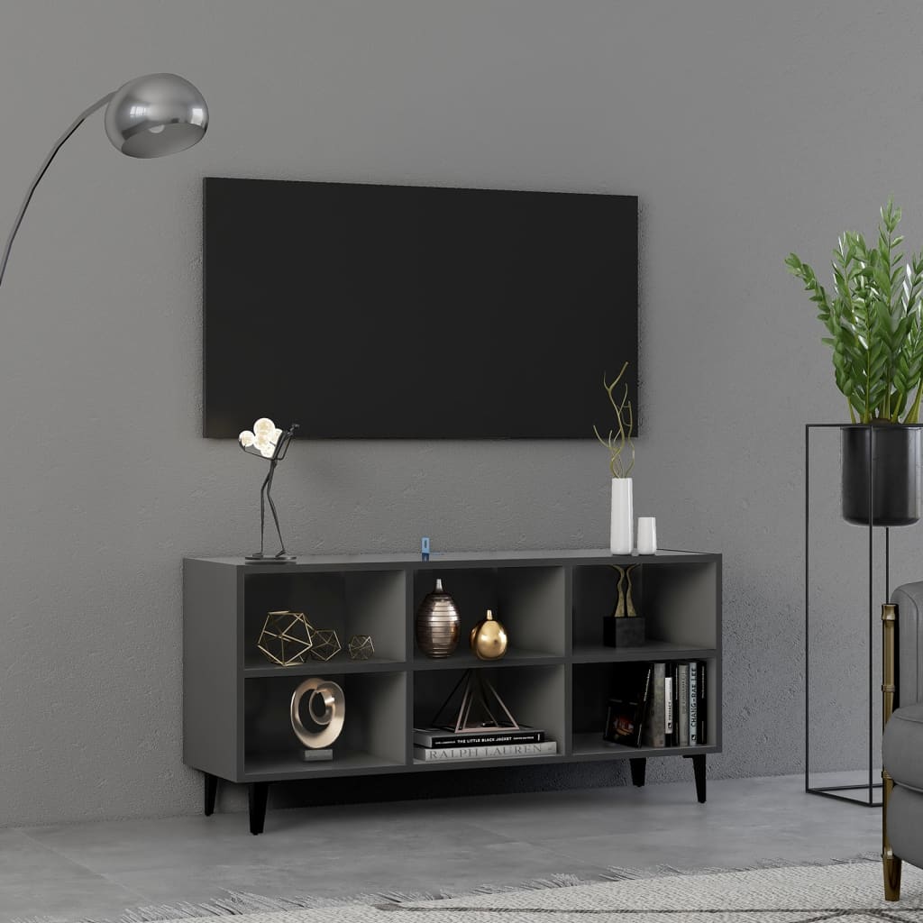 vidaXL TV stolek s kovovými nohami šedý 103,5 x 30 x 50 cm