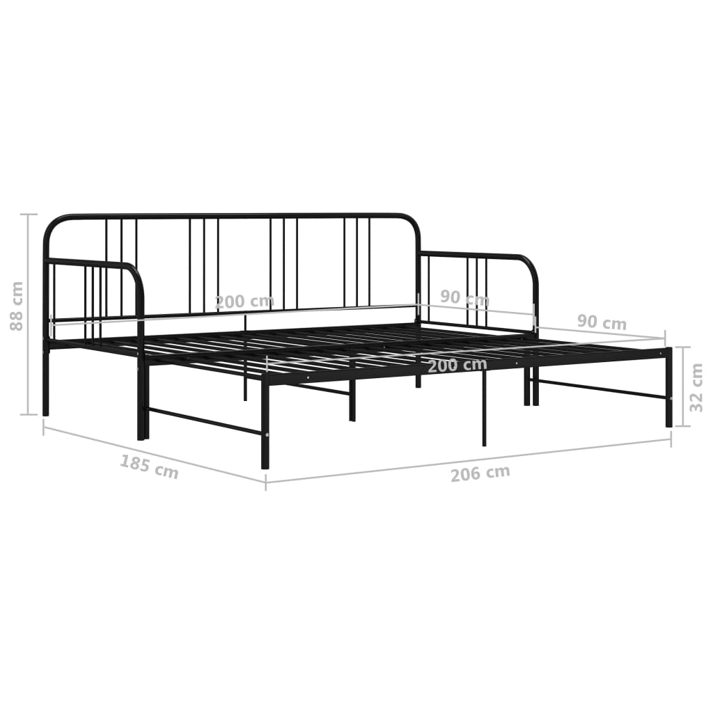 vidaXL Rám vysouvací postele/pohovky černý kov 90 x 200 cm