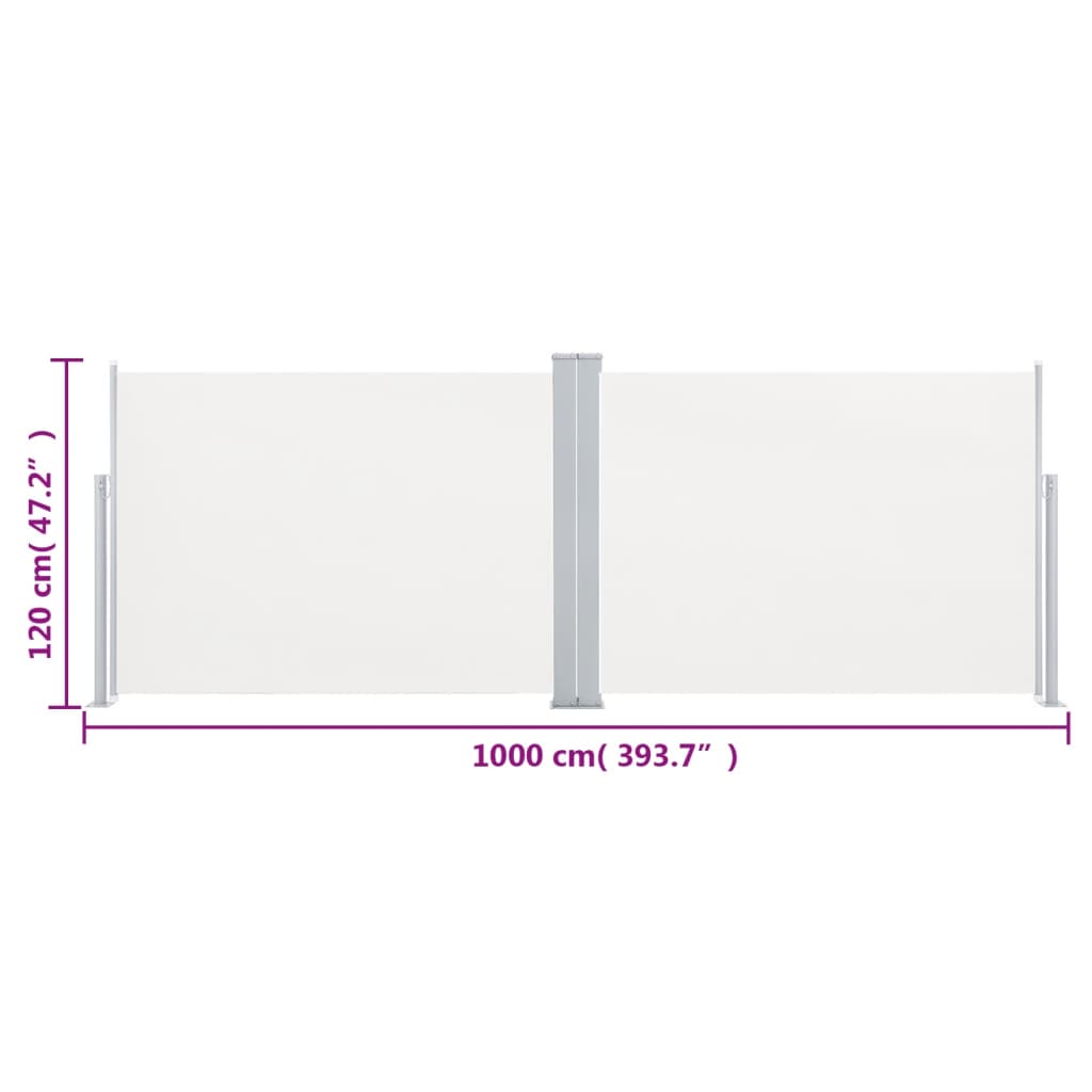 vidaXL Zatahovací boční markýza / zástěna krémová 120 x 1000 cm